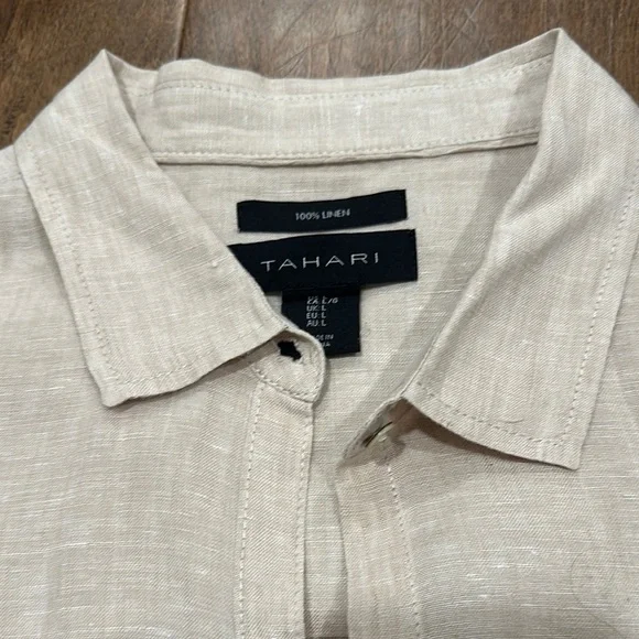 Tahari Beige Linen Tunic Long Sleeve Button-Up - Picture 4 of 8